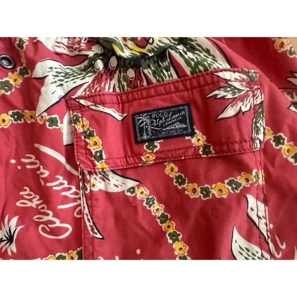 Polo Ralph Lauren Mens Red Hawaiian Aloha Swim Trunks - Size XXL - Picture 6 of 8